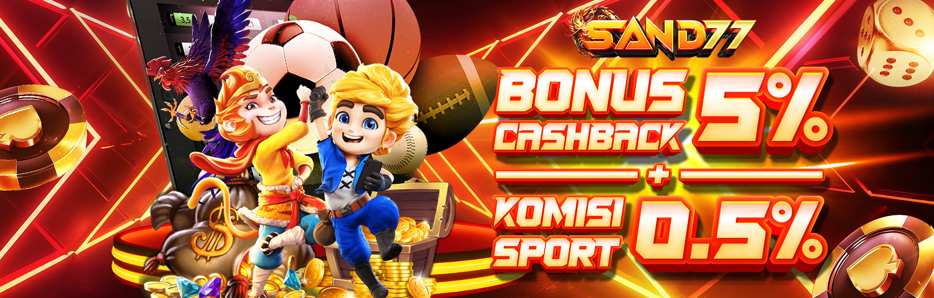 BONUS CASHBACK 5% + KOMISI 0.5% SPORT